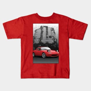 Mx5 / Miata NA with engine background Kids T-Shirt